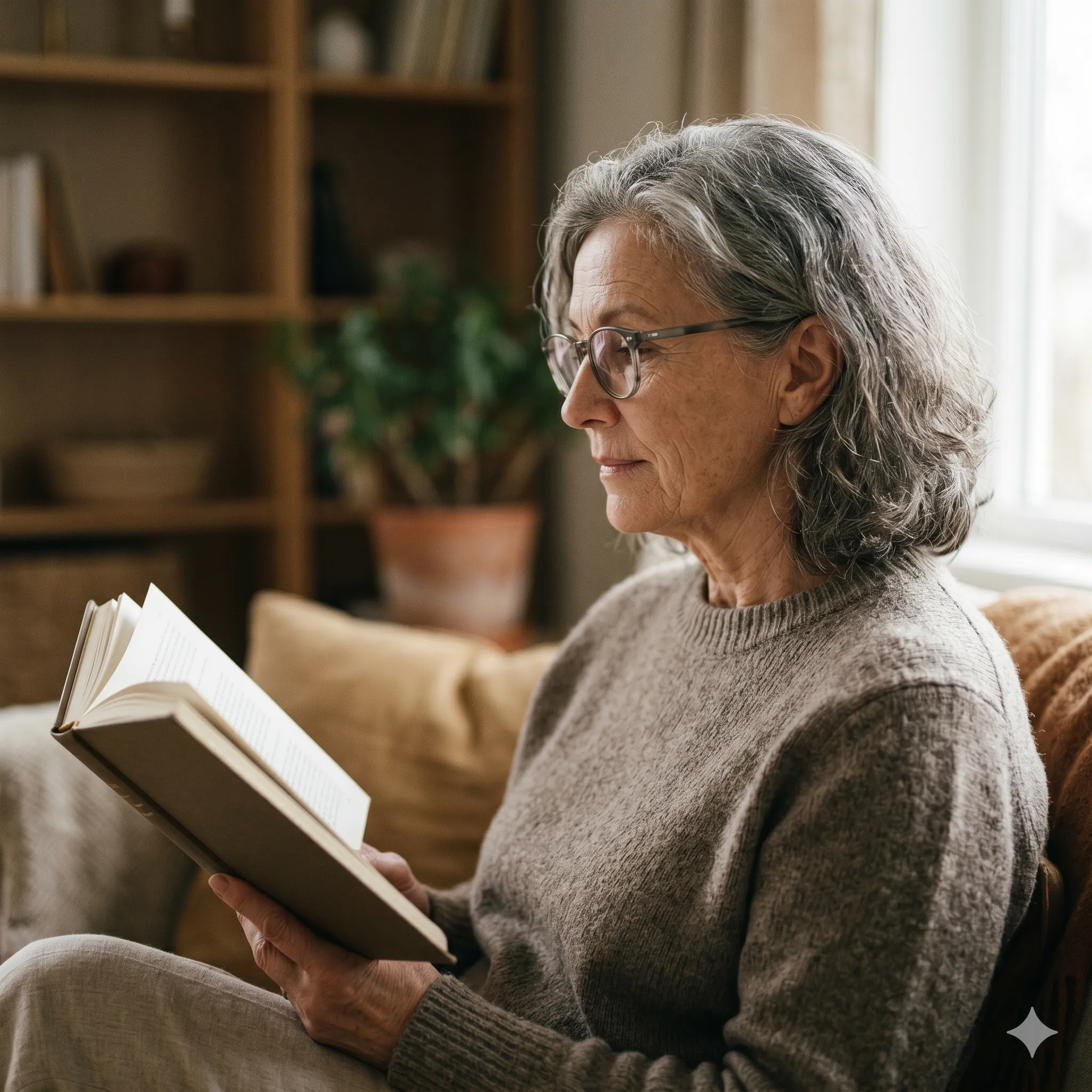 Senior woman reading with glasses
